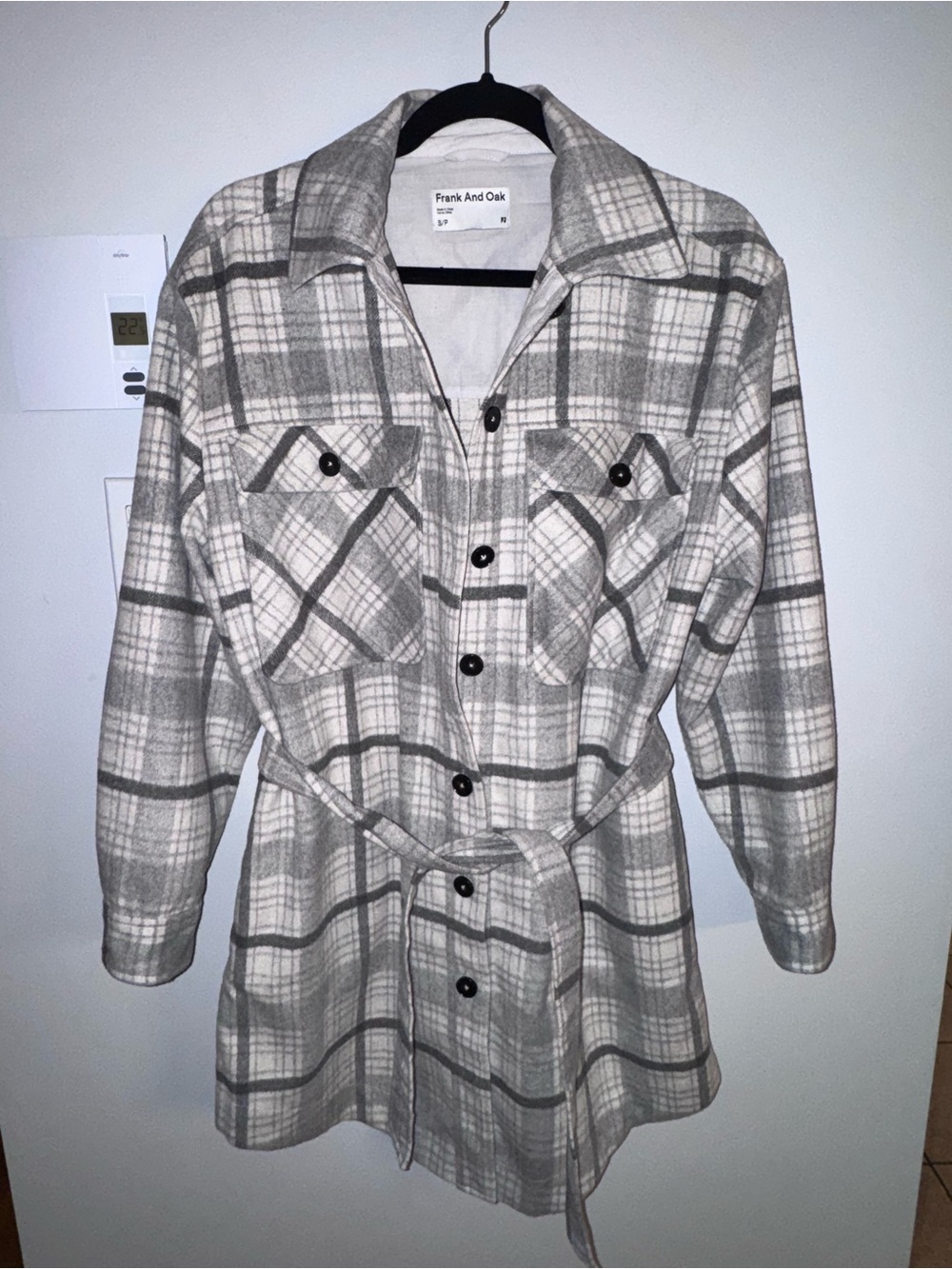 Frank & Oak Women's Gray Plaid Belted Trench Shacket